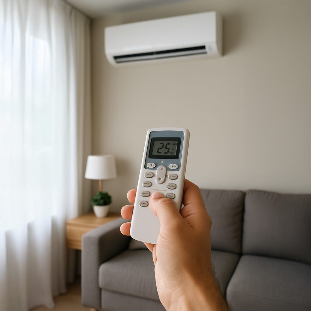 persona che imposta la temperatura su un condizionatore a risparmio energetico