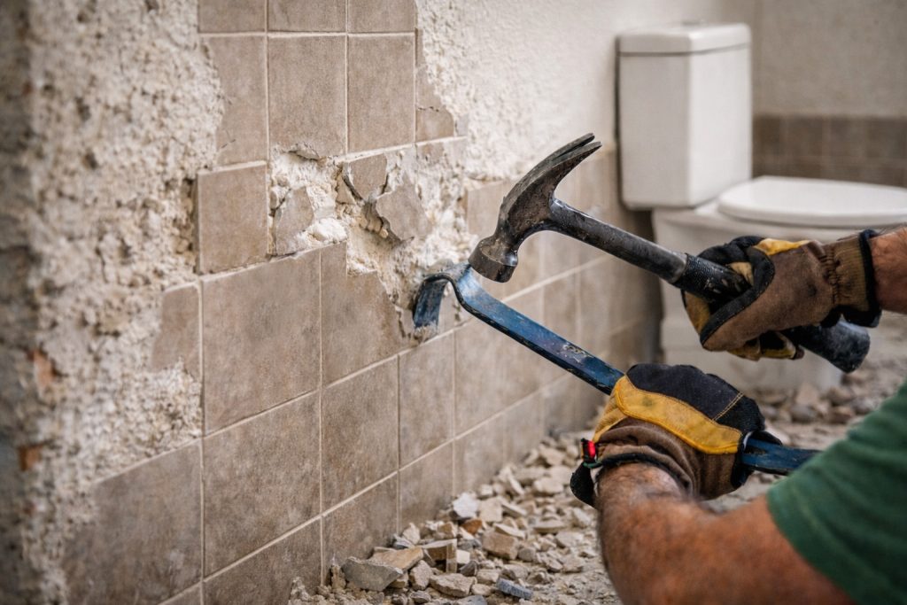 Lavori di ristrutturazione bagno con demolizione piastrelle